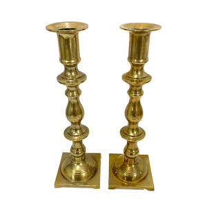 Brass Taper Candle Holders Pair Candlesticks 9" Shapely Classic Traditional